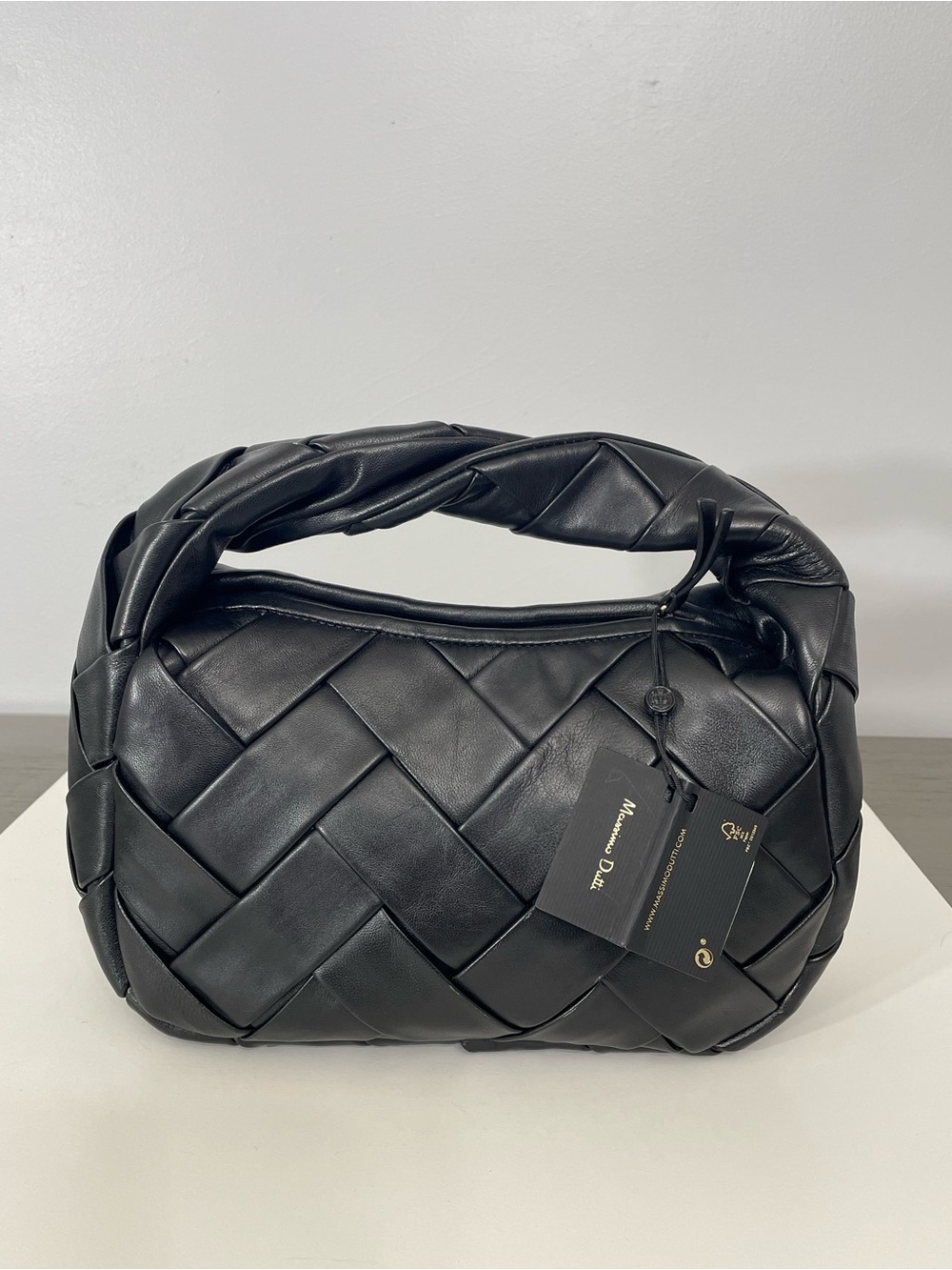 Massimo Dutti Black Woven Leather handbag